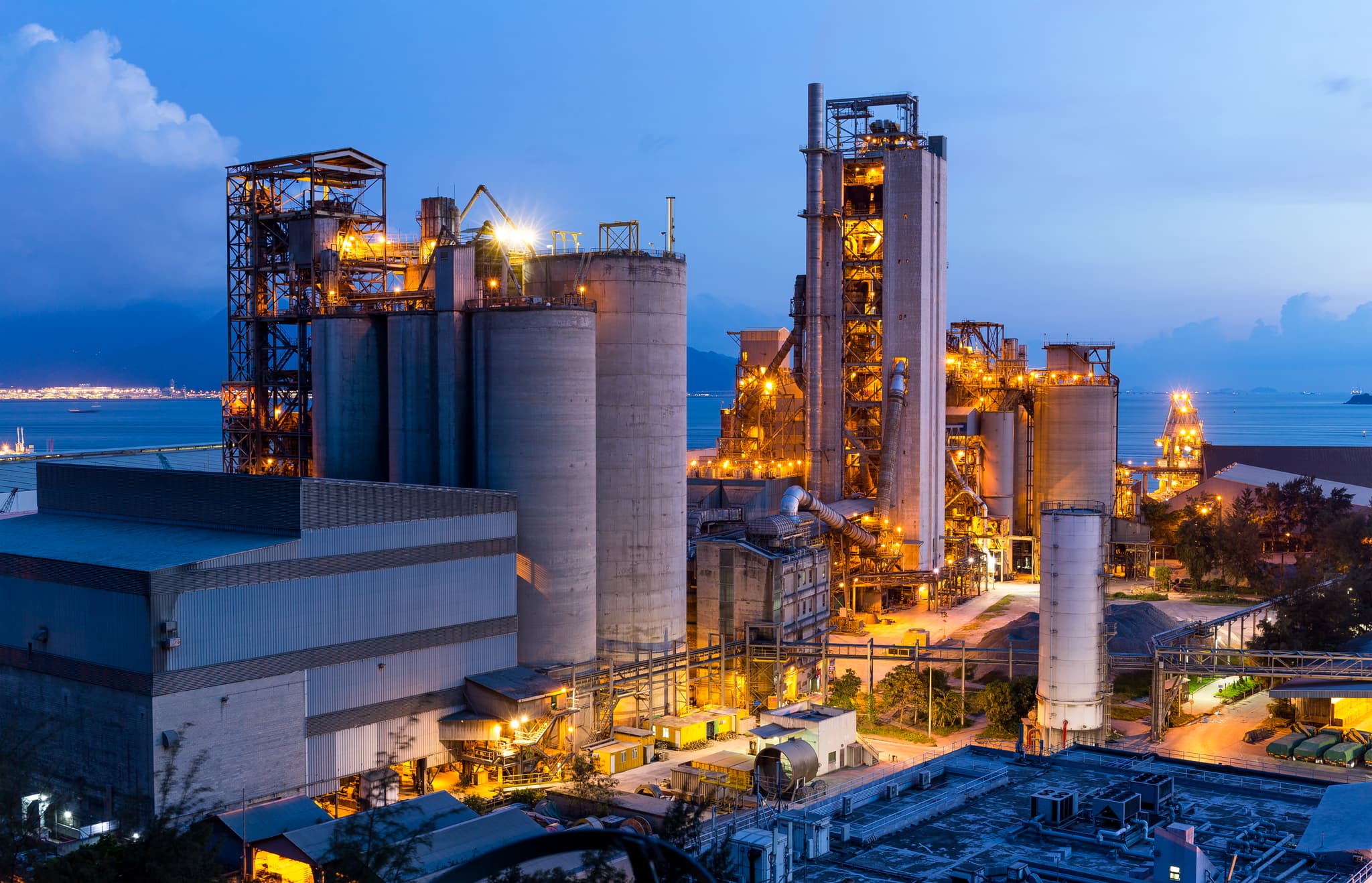 Cement plant at dusk